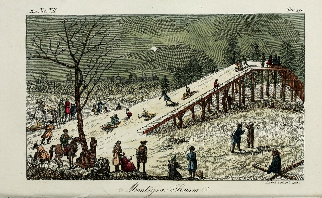 Una montagna russa. Illustrazione da Il costume antico e moderno o storia del governo di Giulio Ferrario, 1831 da Luigi Giarrè