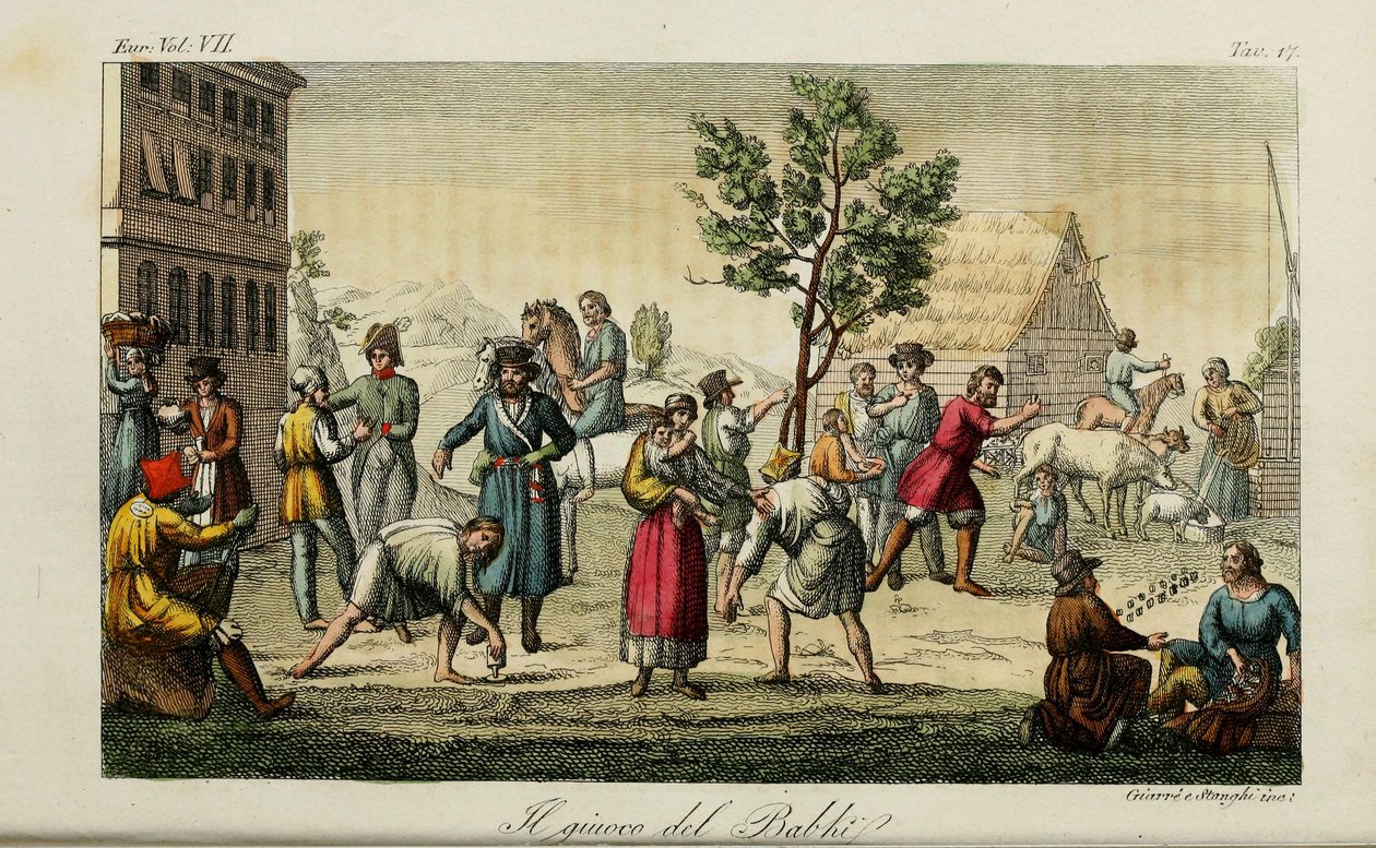 Knucklebones. Illustrazione da Il costume antico e moderno o storia del governo di Giulio Ferrario, 1831 da Luigi Giarrè