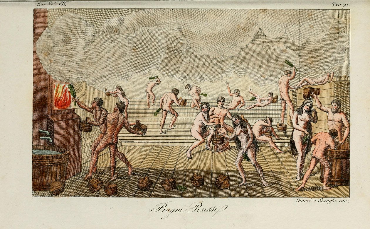 Bagno russo. Illustrazione da Il costume antico e moderno o storia del governo… di Giulio Ferrario, 1831 da Luigi Giarrè
