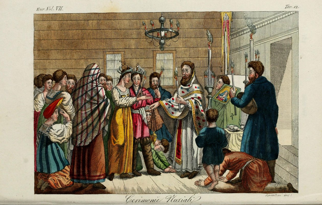 Il fidanzamento. Illustrazione da Il costume antico e moderno o storia del governo… di Giulio Ferrario, 1831 da Luigi Giarrè
