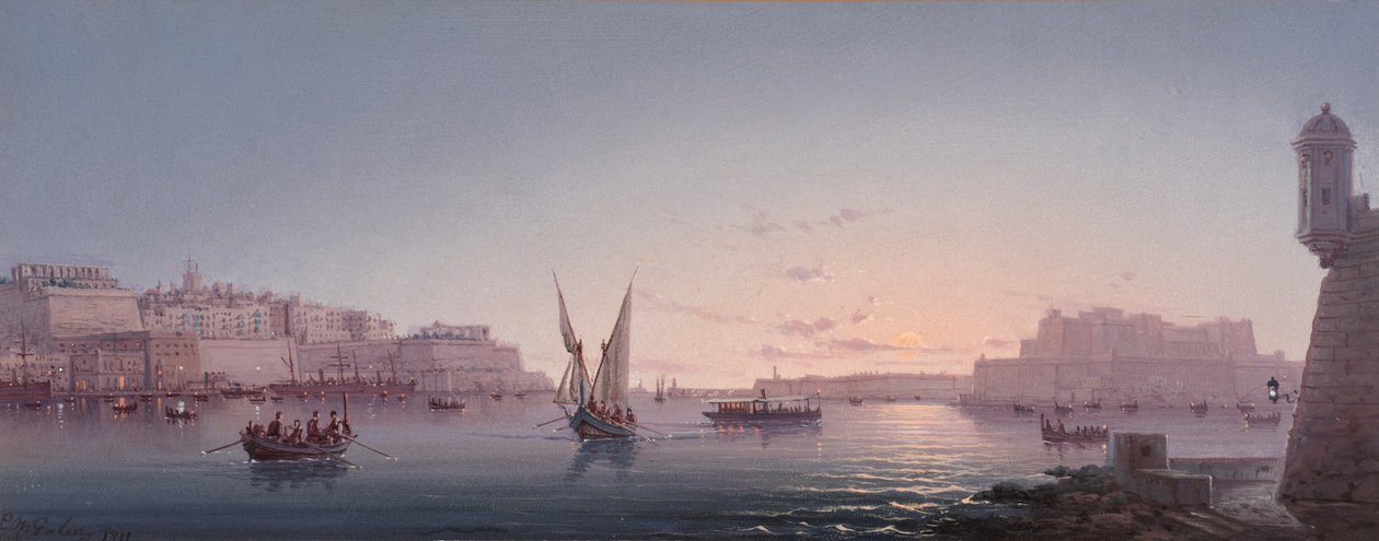 Grand Harbour, Malta, da Corrodino, 1911 da Luigi Maria Galea