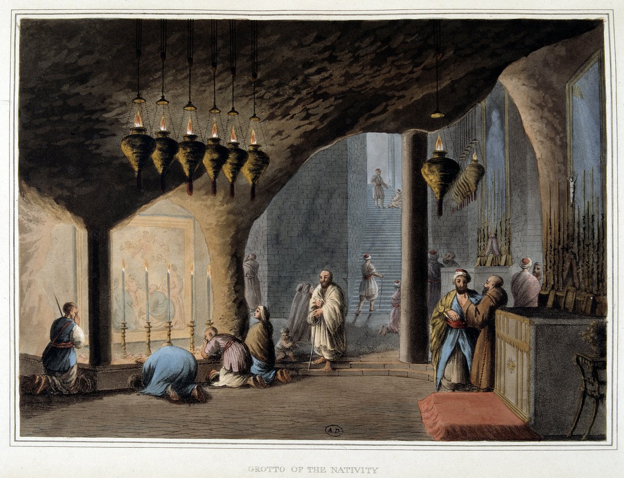 Grotta della natività a Betlemme - in "Vedute nei domini ottomani in Europa, Asia..." di Luigi Mayer, Londra da Luigi Mayer