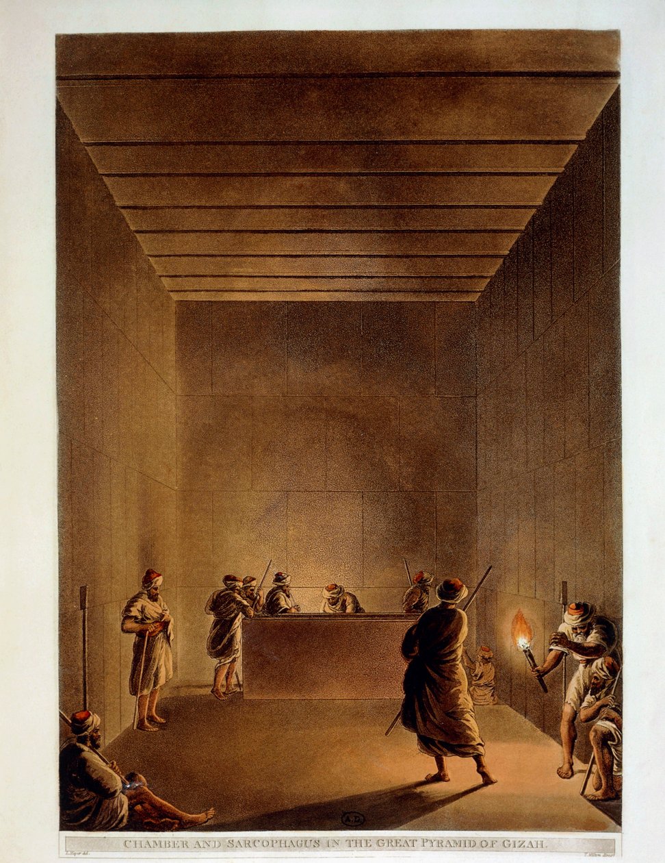 Egitto, Stanza e sarcofago della Grande Piramide di Giza, incisione da "Vedute" di Luigi Mayer da Luigi Mayer