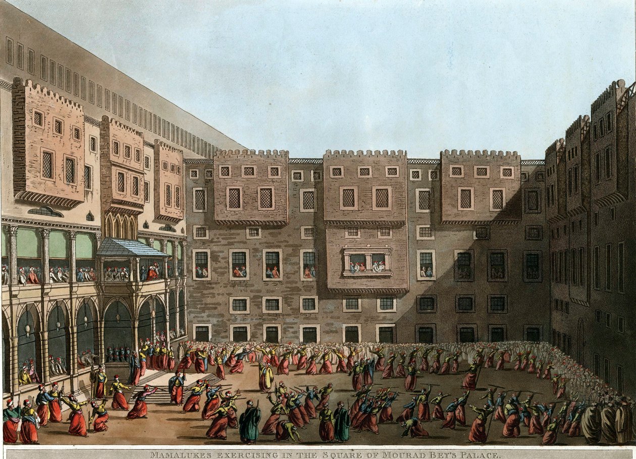 Mamelucchi che si allenano nella piazza del Palazzo di Murad Bey da Luigi Mayer