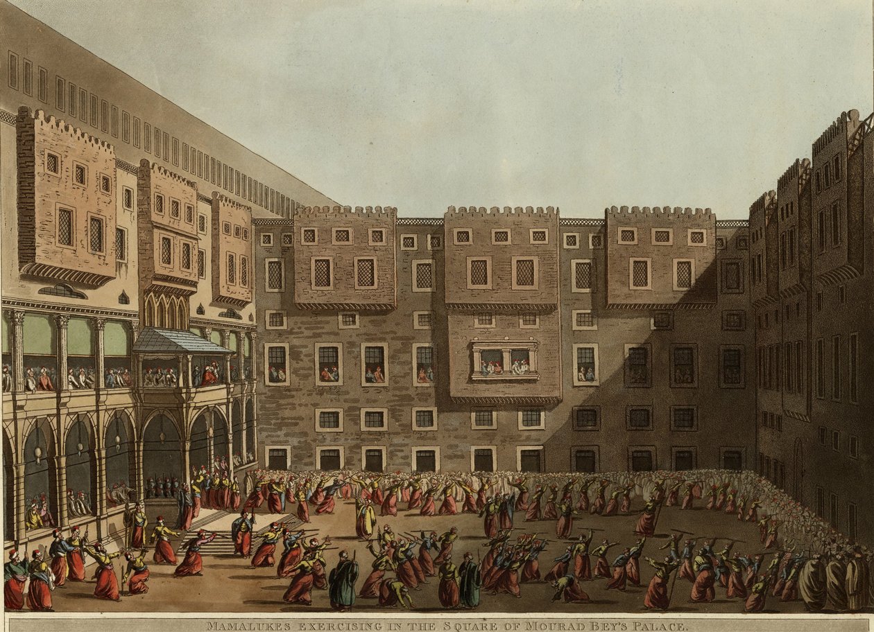 Mamelucchi che si esercitano nella piazza del palazzo di Murad Bey, 1802 da Luigi Mayer