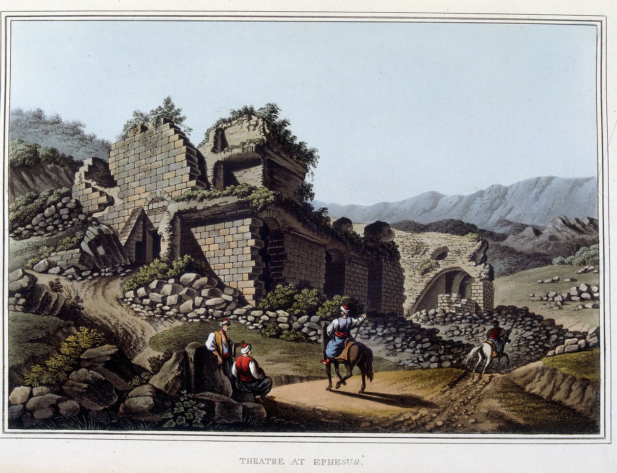 Teatro in rovina a Efeso, antica città della Grecia, oggi in Turchia. In “Views in the Ottoman Dominions, in Europe, in Asia, and some of the Mediterranean islands” dai disegni originali di Luigi Mayer, Londra da Luigi Mayer