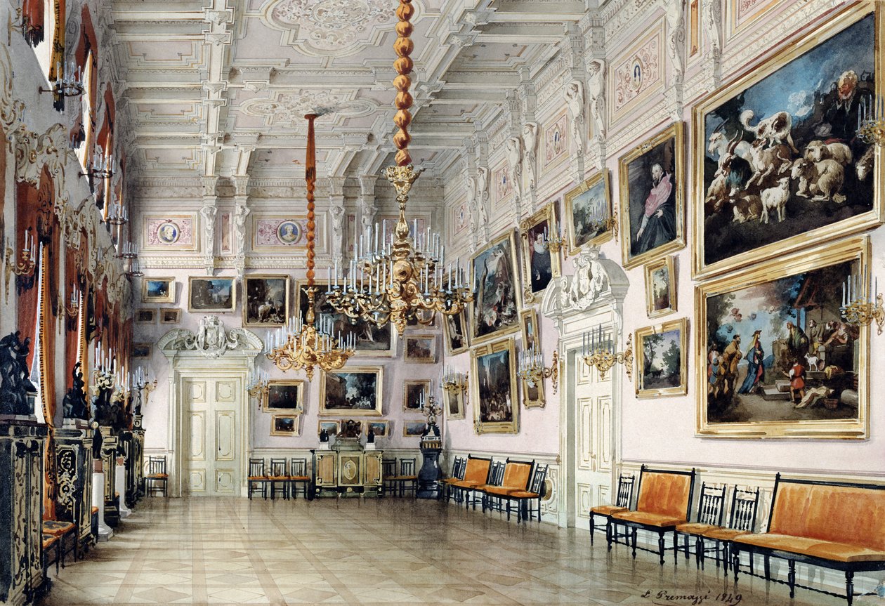 La sala da ballo nella casa del conte Bezborodko, San Pietroburgo, 1849 da Luigi Premazzi