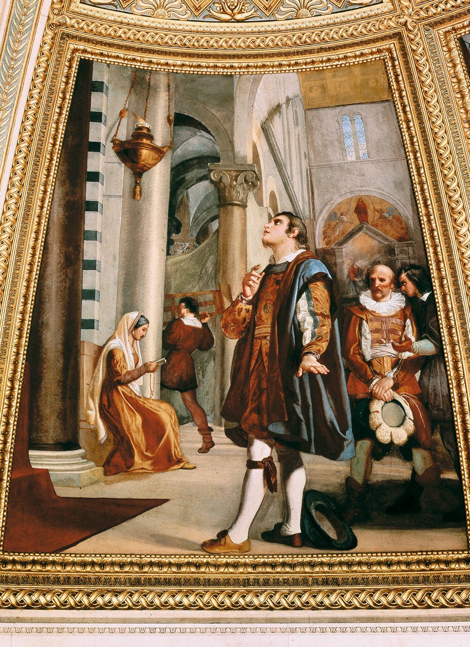 Galileo Galilei osserva il lampadario oscillare nella Cattedrale di Pisa 1582 da Luigi Sabatelli