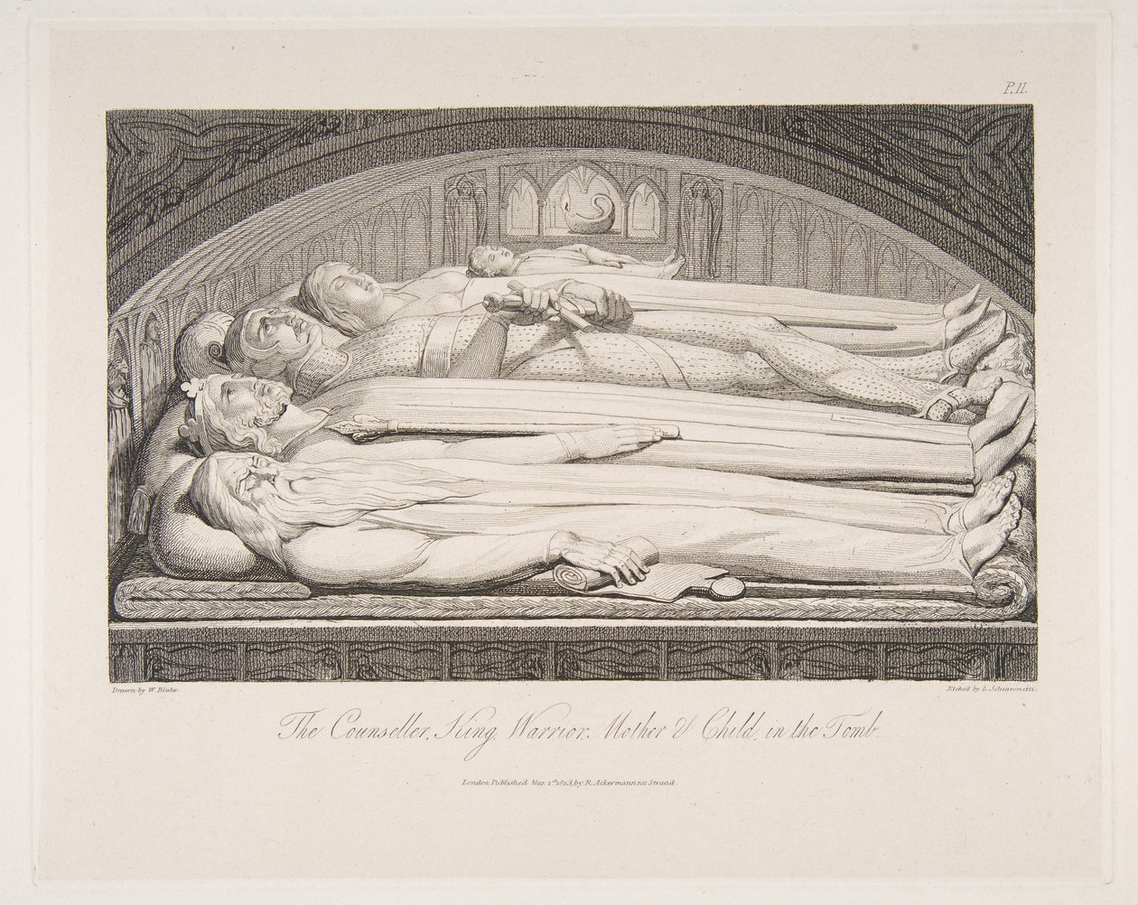 Il consigliere, il re, il guerriero, la madre e il bambino nella tomba, da The Grave, una poesia..., 1 marzo 1813 da Luigi Schiavonetti
