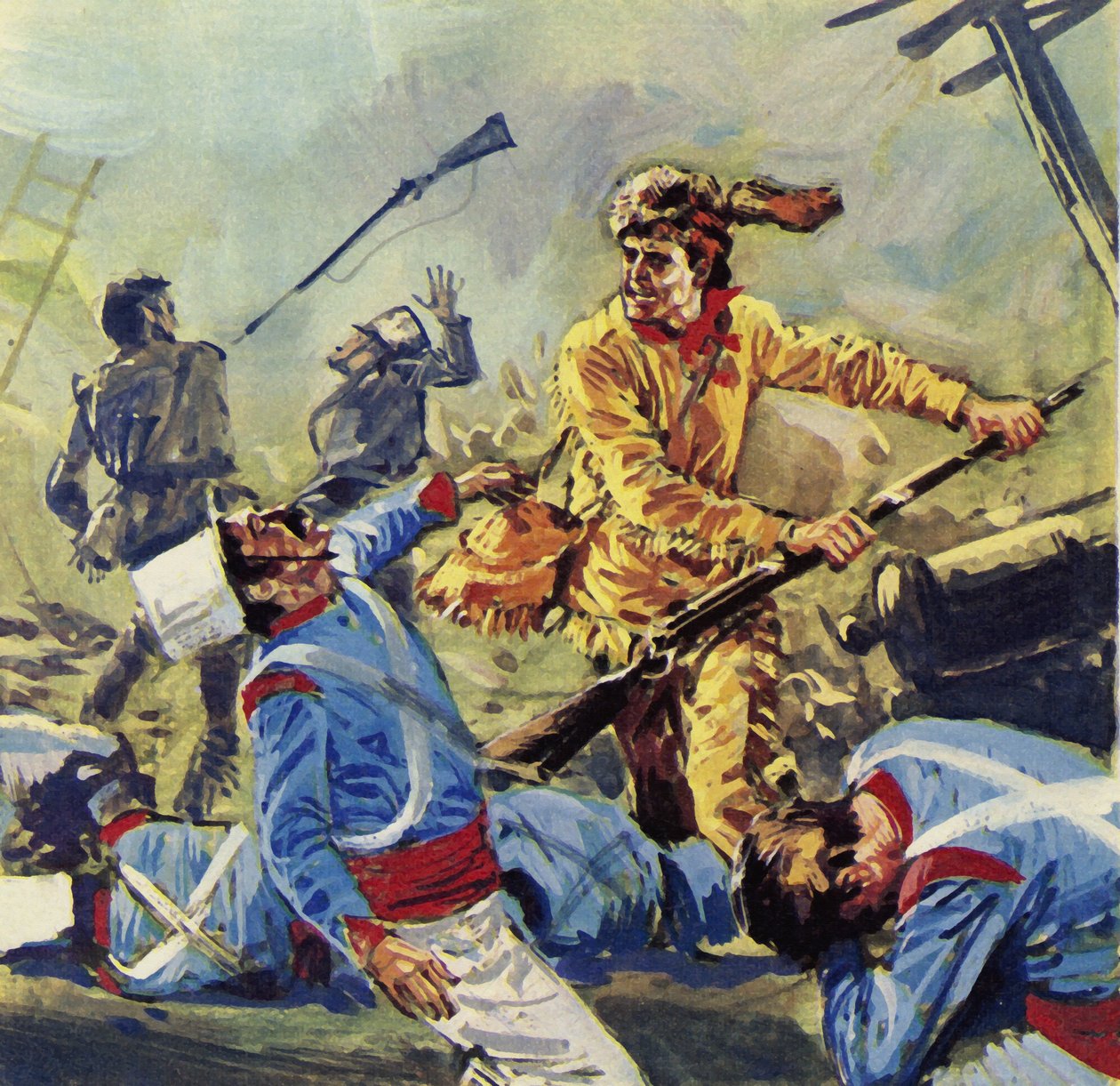 Davy Crockett alla fine cadde sotto gli incessanti attacchi messicani (litografia a colori) da Luis Arcas Brauner