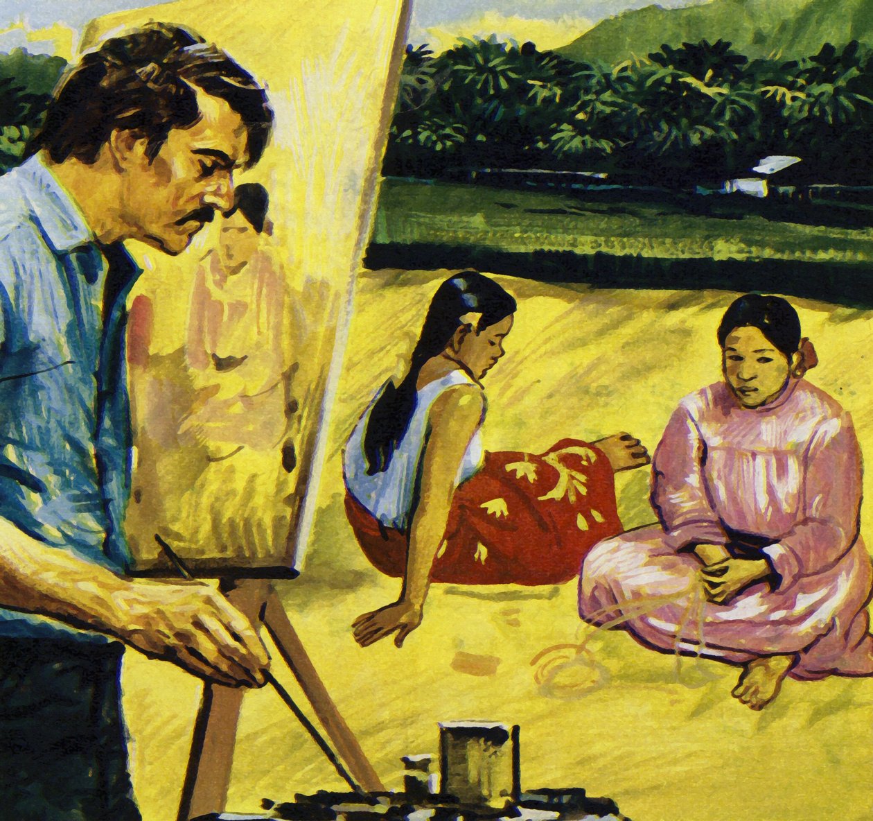 Gauguin dipinge le ragazze indigene a Tahiti (litografia a colori) da Luis Arcas Brauner