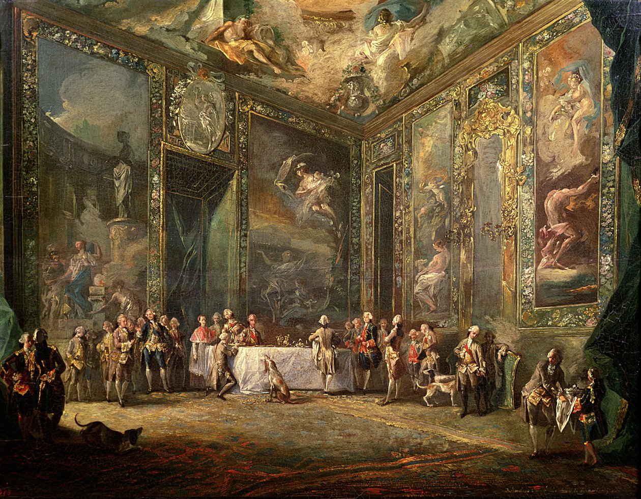 Carlo III di Borbone, pranzando davanti alla sua corte, c.1770 da Luis Paret y Alcazar