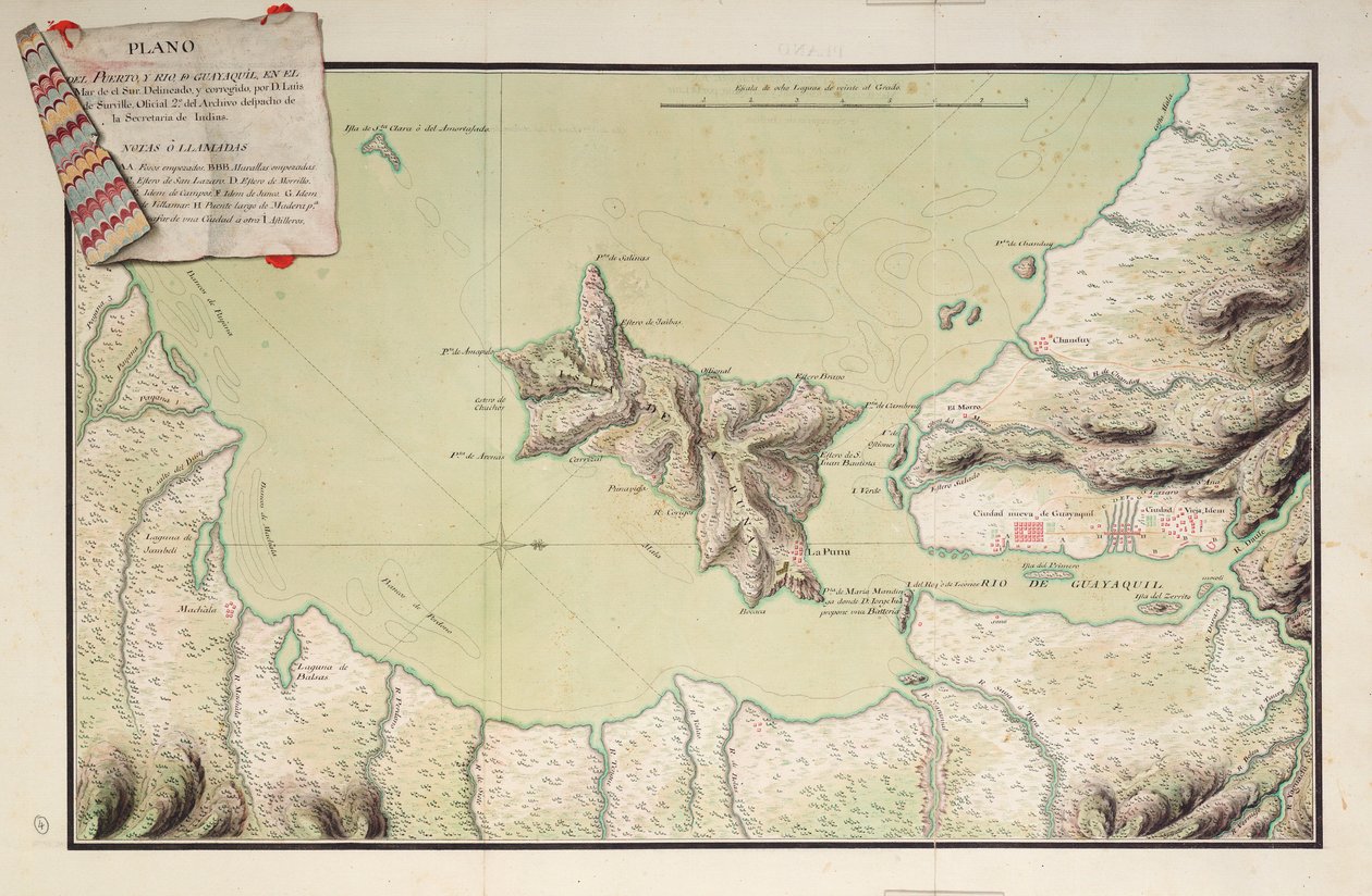 Plano del Puerto y Rio Guayaquil en el Mar de el Sur da Luis de Surville