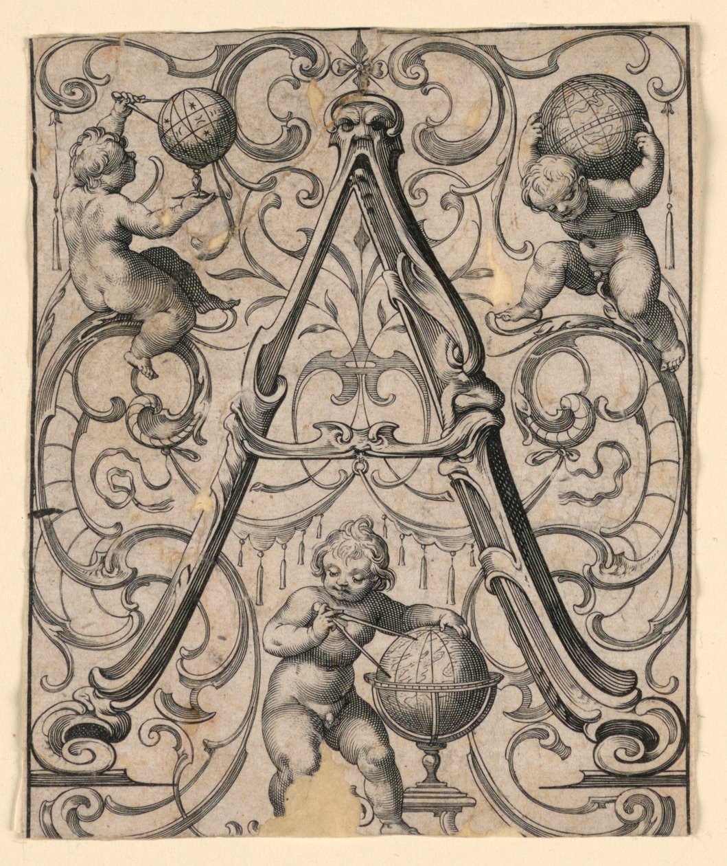Pannello con la lettera "A" dal "Newes ABC Büechlein" da Lukas Kilian