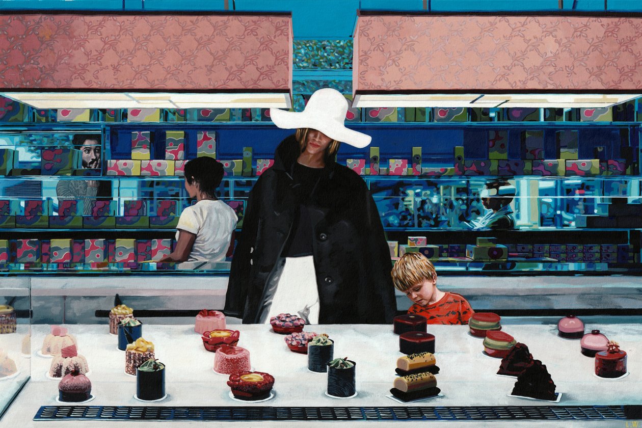 Bar sul sito delle Folies-Bergere, 2021 circa (pittura acrilica su carta) da Luke Waller