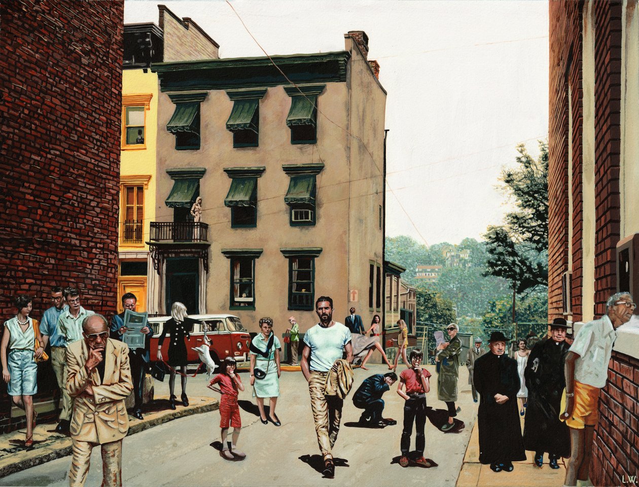 Autoritratto con estranei, 2020 circa (pittura acrilica su carta) da Luke Waller