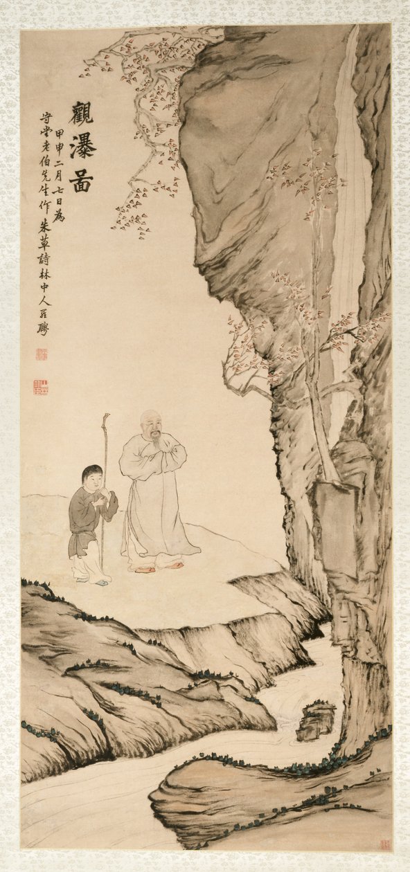 Studioso che osserva la cascata, 1764 da Luo Ping