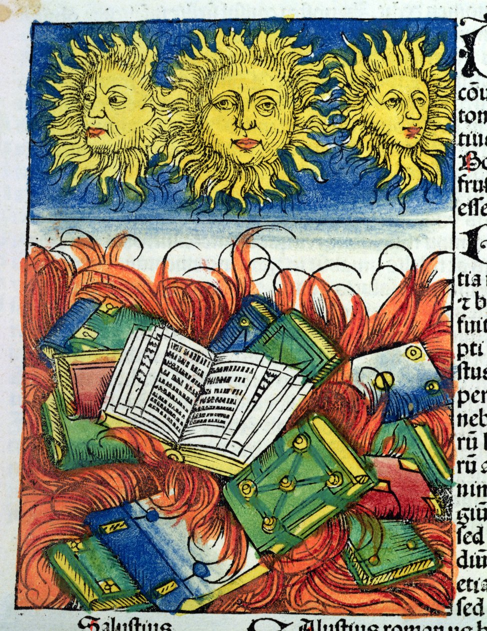 Autodafé di libri nel Medioevo, illustrazione dalla 
