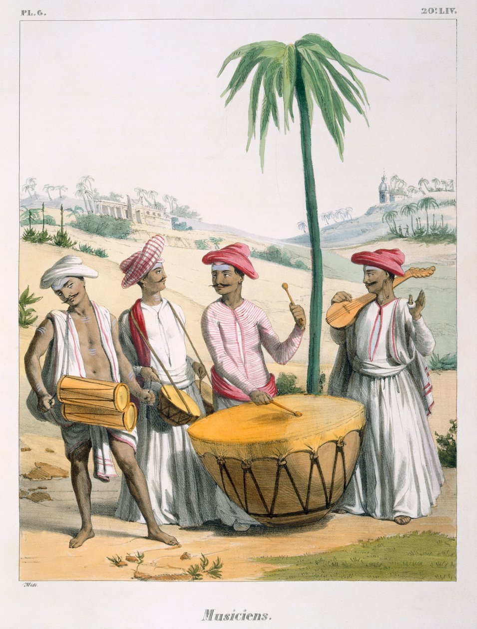 Musicisti con un grande tamburo, 1827-35 da M.E. Burnouf