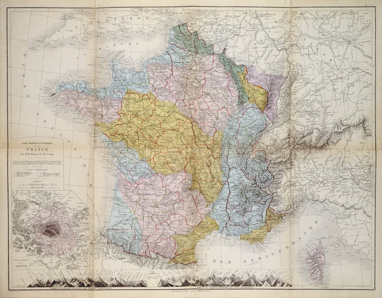 Mappa della Francia, c.1830-40 da M.M. and Leroy, Ch. Drioux
