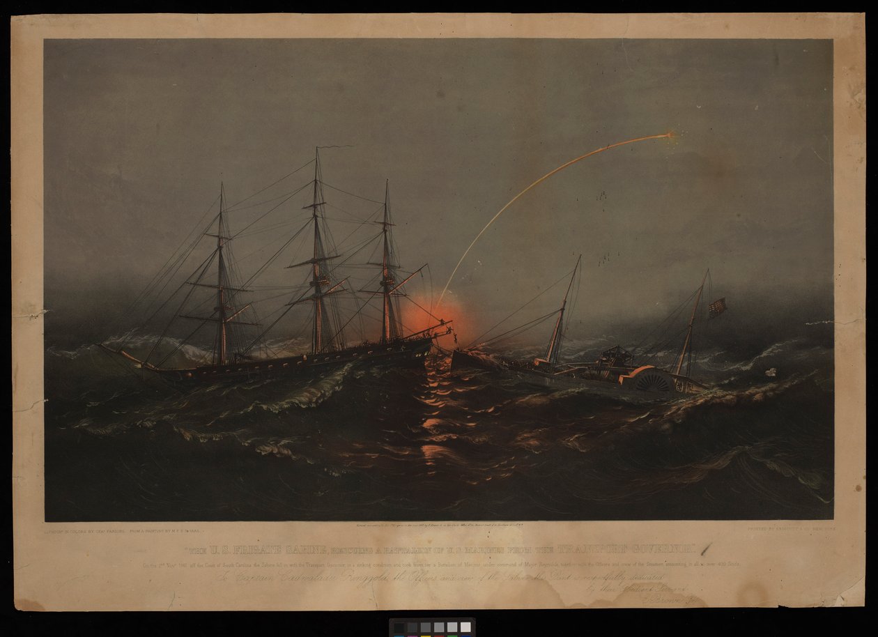 La Fregata Americana Sabine, che Salva un Battaglione di Marines Americani dal Trasporto Governor. Il 2 novembre 1861 al largo della costa della Carolina del Sud da M. F. H. De & Parsons Charles Haas