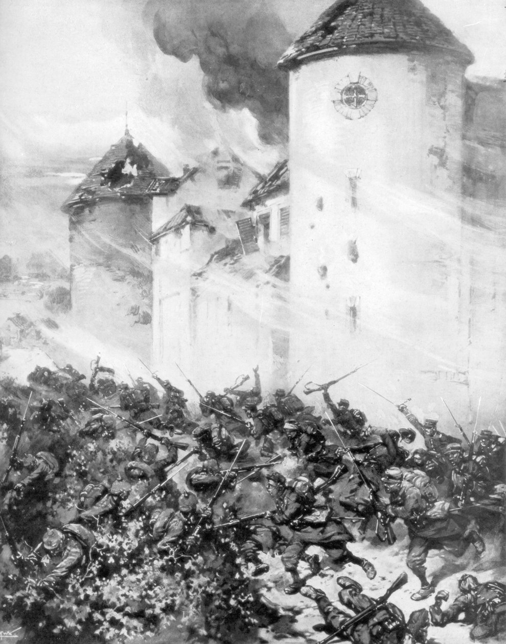 Battaglia tra francesi e tedeschi sotto le mura del castello di Mondement, Francia da M. H. W. Koekkok
