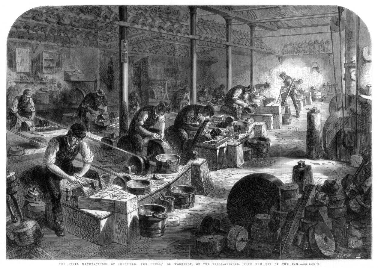 Fabbriche di acciaio di Sheffield, Yorkshire, 1866 da M. Jackson