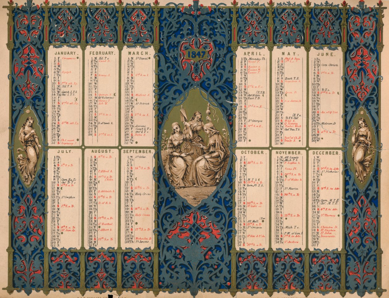 Calendario con giorni dei santi e compleanni reali da M and N Hanhart