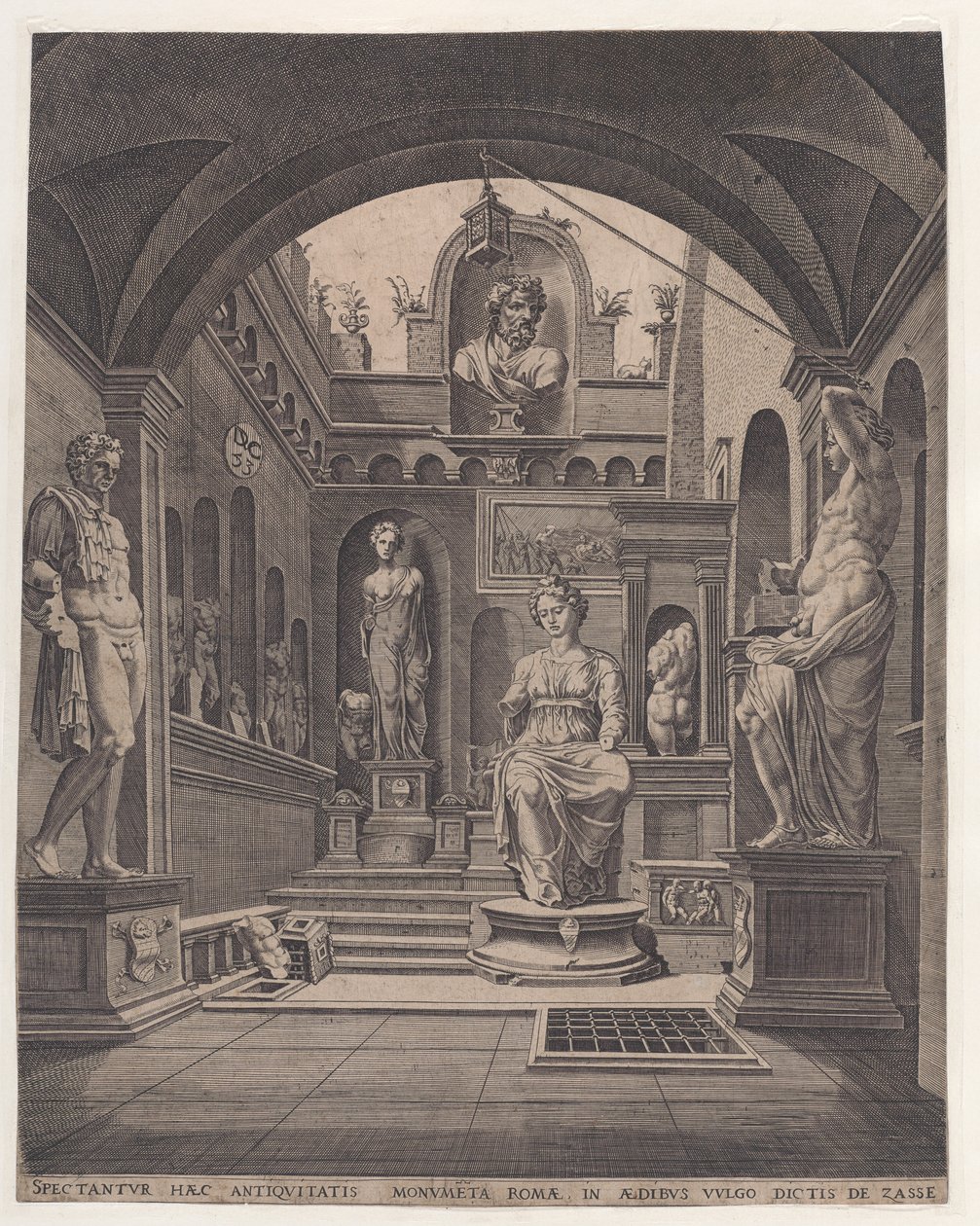 Sculture a Villa Sassi a Roma, incisione di Coornhert, Dirck Volckertsz (1519/22-1590) da Maarten van (after) Heemskerck