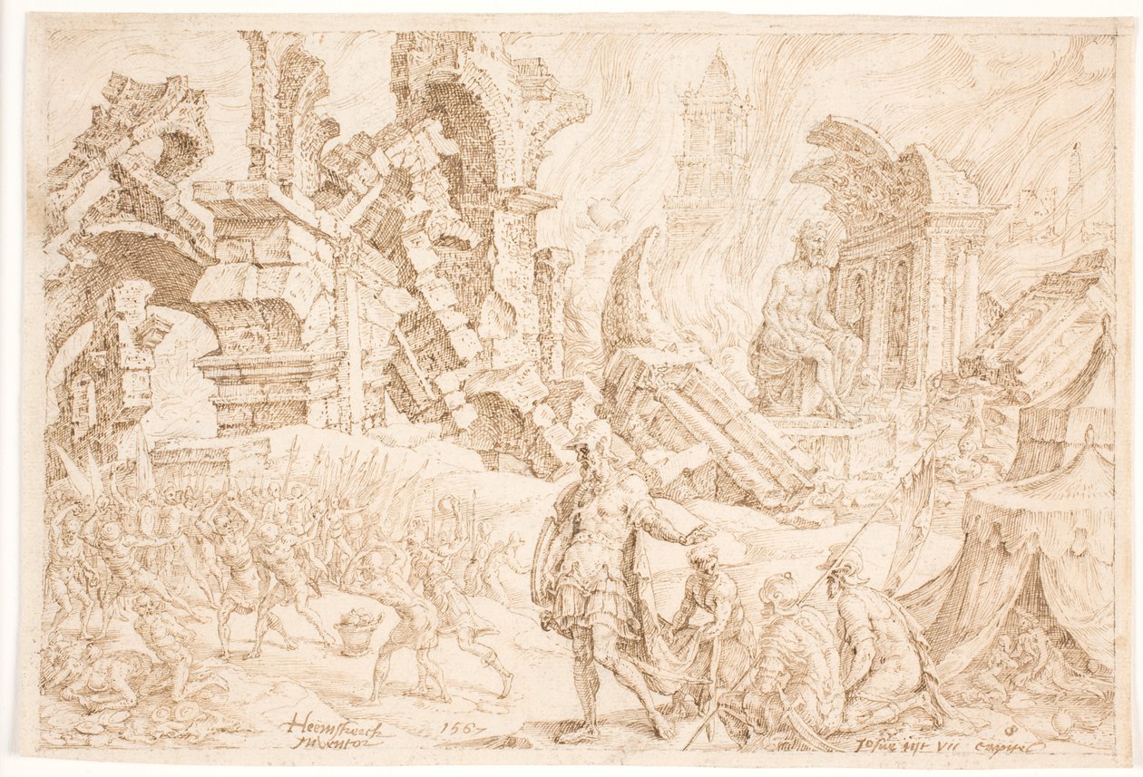 Akan e la sua famiglia vengono lapidati da Maarten van Heemskerck