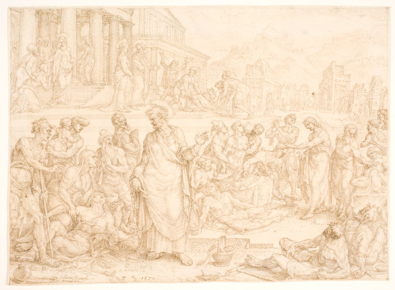 Pietro e gli altri apostoli guariscono i malati da Maarten van Heemskerck