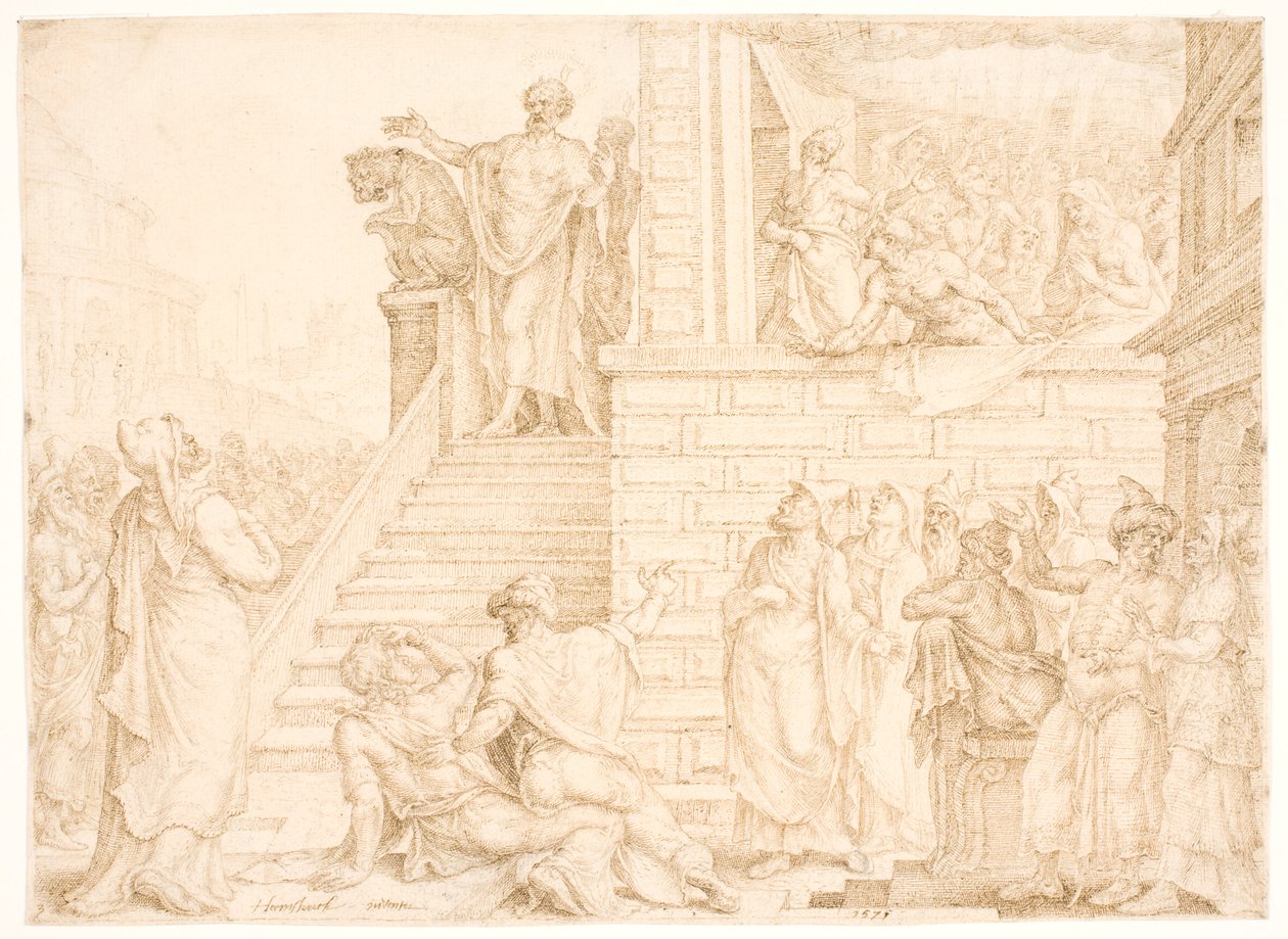 Pietro predica a Gerusalemme da Maarten van Heemskerck