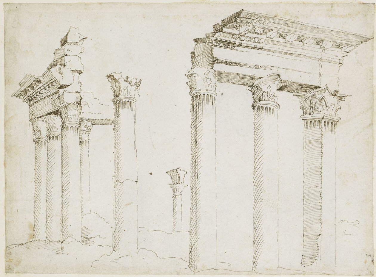 Resti del tempio di Minerva nel Foro di Nerva da Maarten van Heemskerck