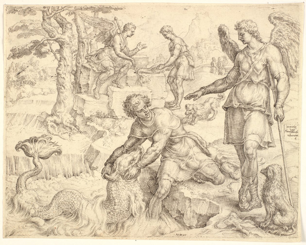 Tobia cattura il pesce nel fiume Tigri da Maarten van Heemskerck