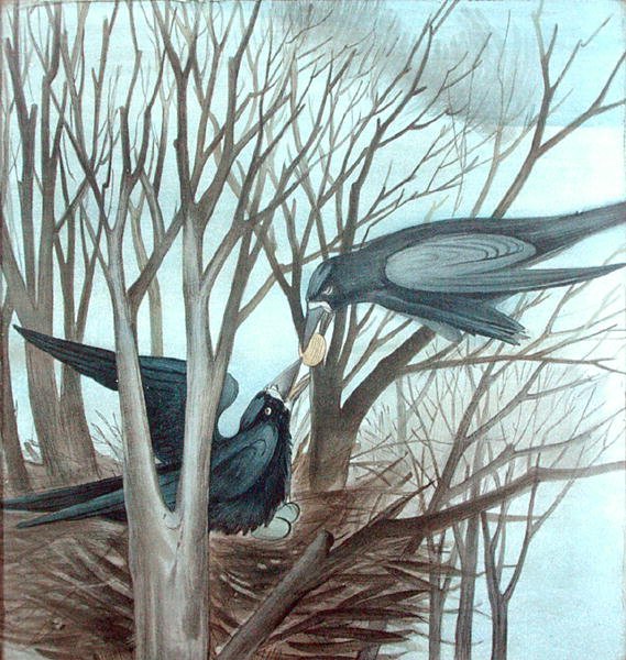 Due corvi che si nutrono su un albero da Madeline Wyndham