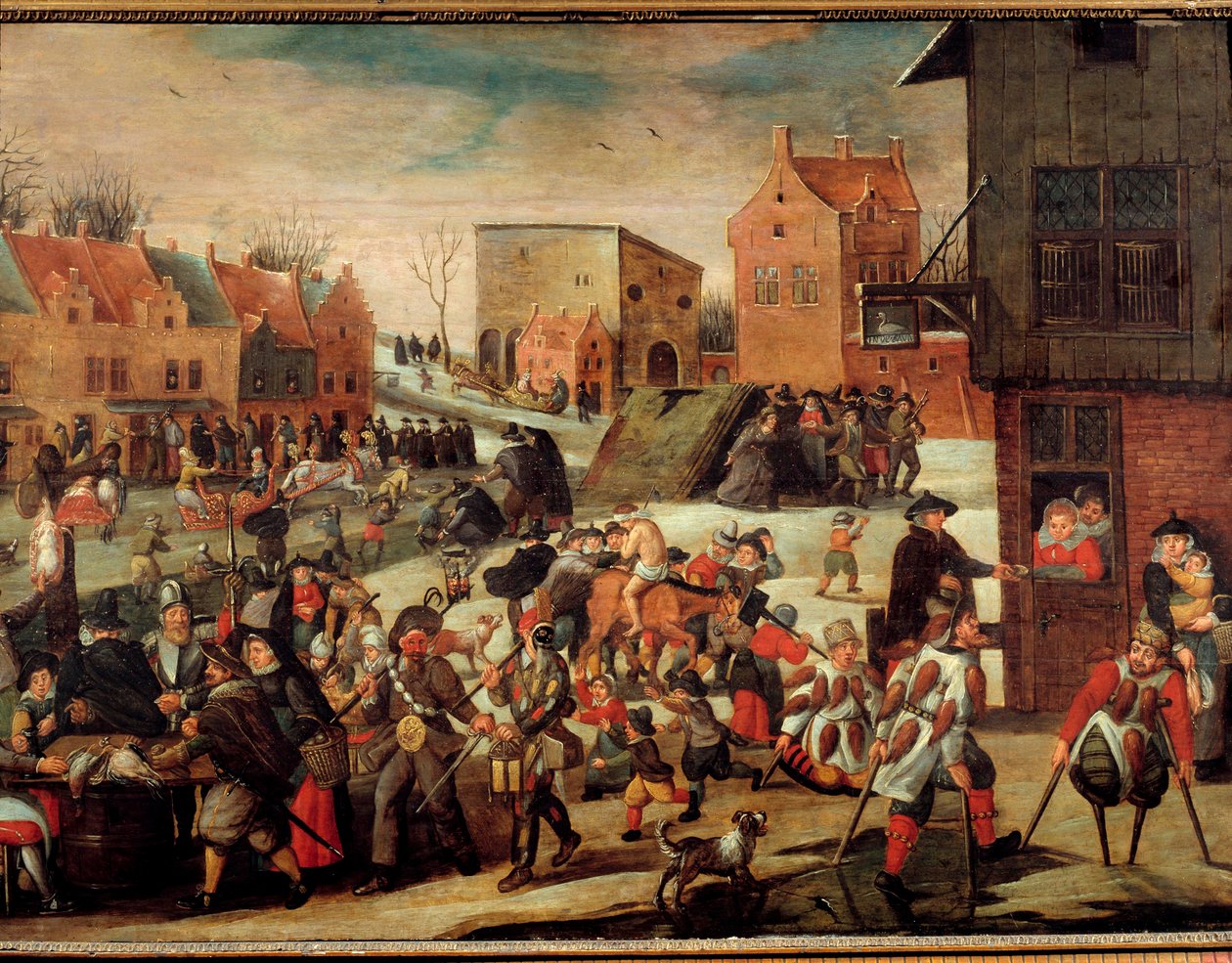 I mendicanti (una folla di poveri e infermi in una città, dipinto di Martin van Cleve, XVI secolo, Troyes, Musee des Beaux Arts) da Maerten van Cleve