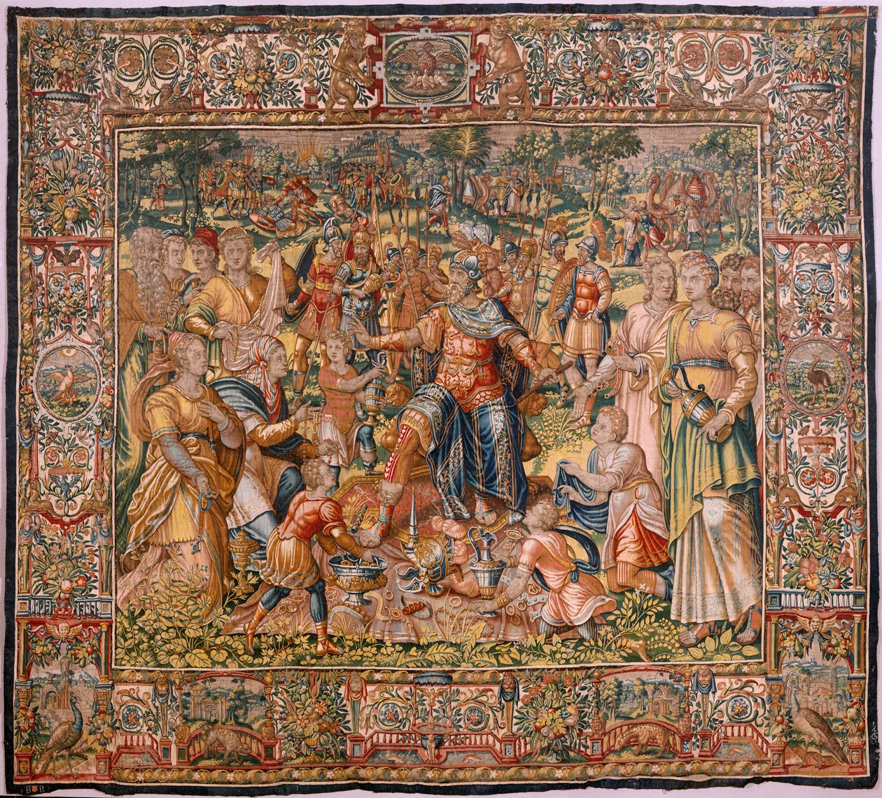Museo Diocesano. Arazzo fiammingo. Bruxelles. Atelier François Geubels. Serie Storia di Gedeone. Gli israeliti consegnano a Gedeone la loro parte del bottino. Seta e lana. Lascito del Vescovo da Maerten van Heemskerck