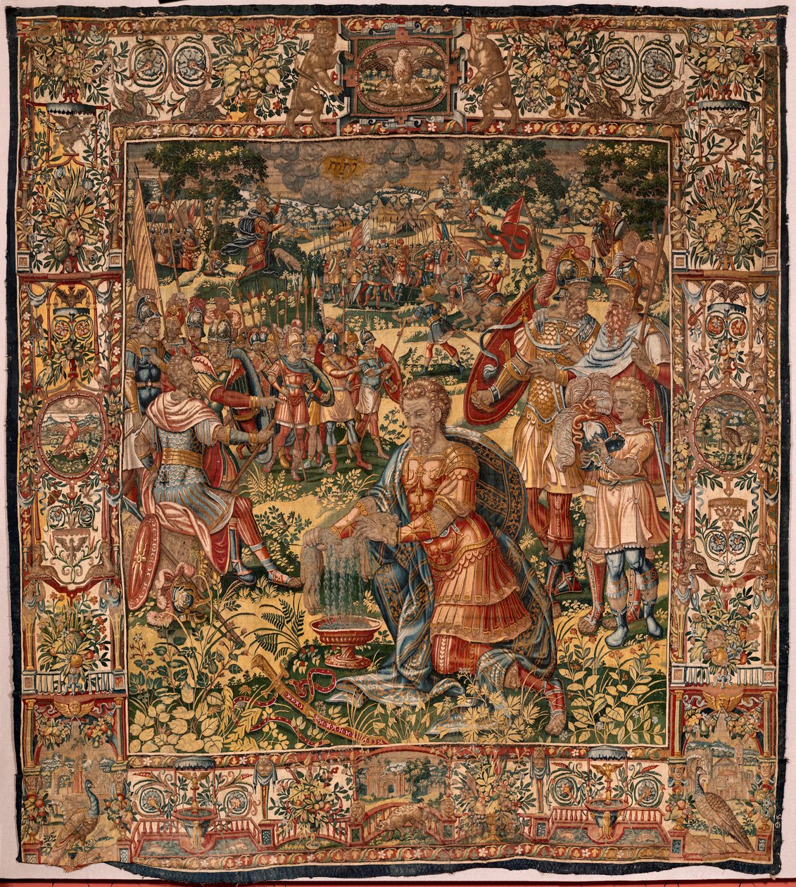 Museo Diocesano. Arazzo fiammingo. Bruxelles. Atelier François Geubels. Serie Storia di Gedeone. Il miracolo del vello di lana. Seta e lana. Lascito del Vescovo Vicente Roca de la Serna. Barocco. 1534-1571, nella cattedrale dal da Maerten van Heemskerck