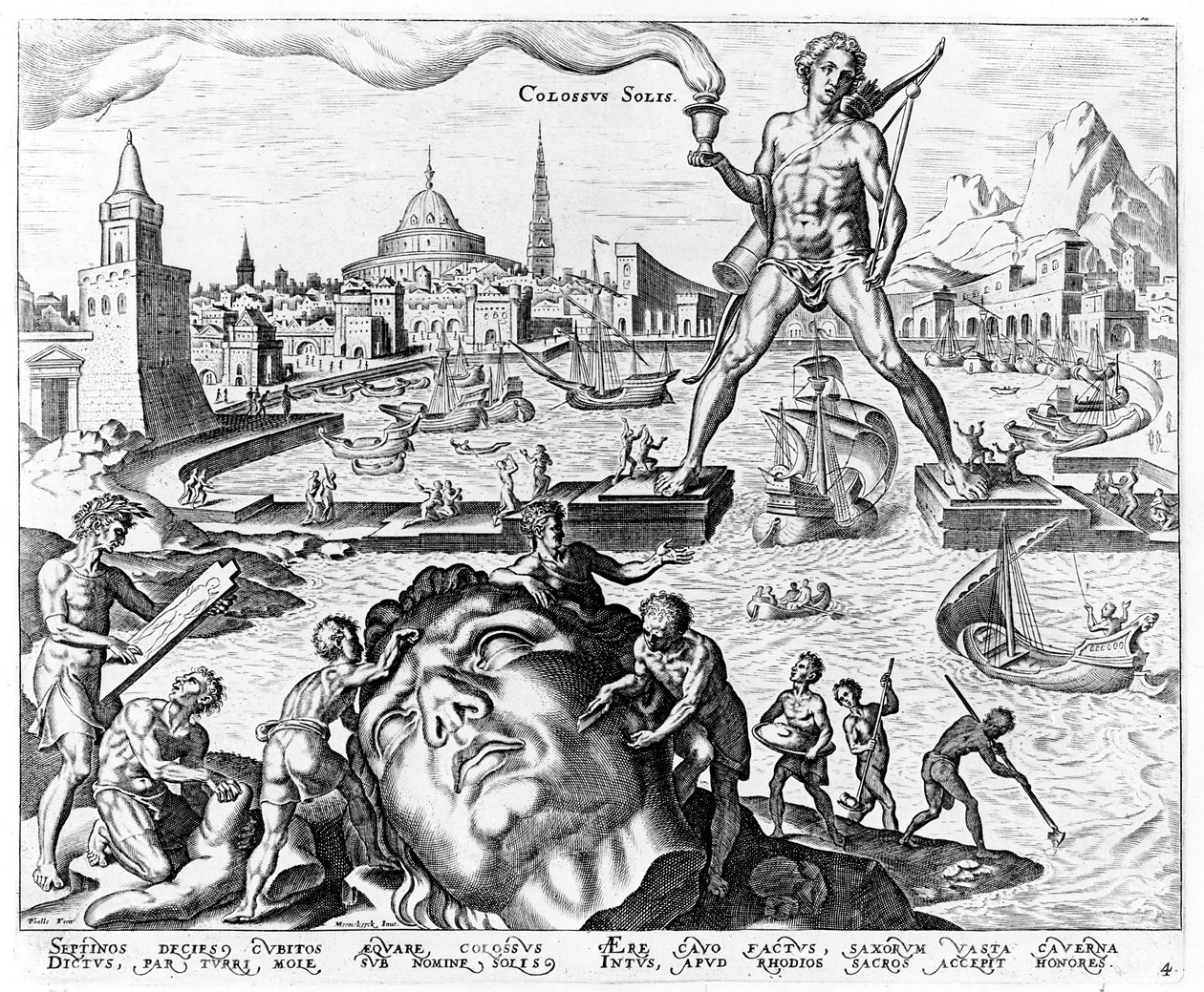Il Colosso di Rodi, tavola 4 da Le Otto Meraviglie del Mondo, inc. Philips Galle, 1572 da Maerten van Heemskerck