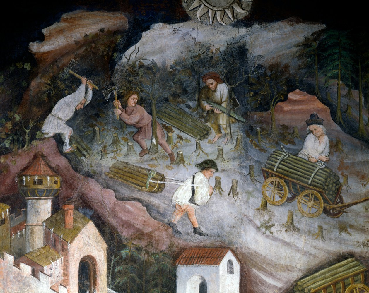 Raccolta del legno, dettaglio dal Mese di Dicembre, Ciclo dei Mesi da Maestro (attr. to) Venceslao