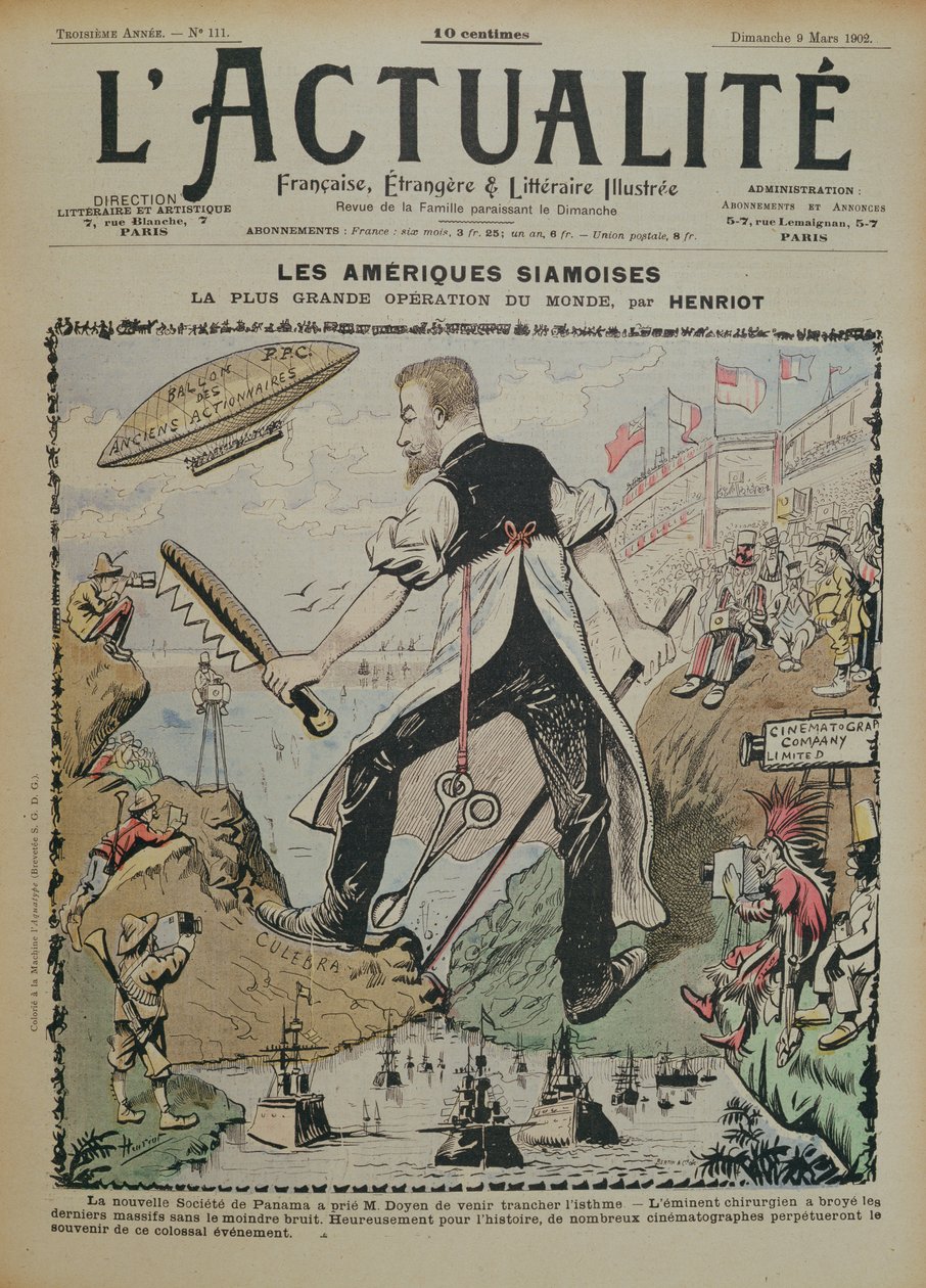 Caricatura sulla costruzione del Canale di Panama e la copertura mediatica che lo circonda, copertina della rivista L