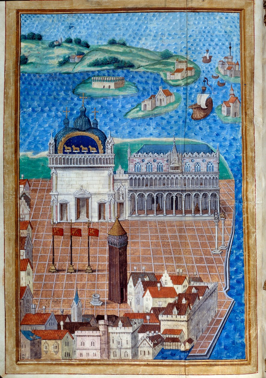 Veduta di Piazza San Marco con il Palazzo Ducale Miniatura tratta da "Descrizione o trattati sul governo e regime della città e signoria di Venezia" del Maestro di Filippo di Geldre (1467-1547) Chantilly, Museo Condé da Maitre de Philippe de Gueldre
