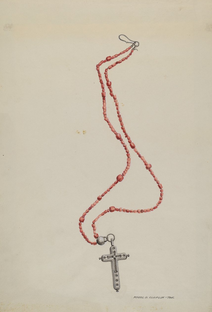 Perline di corallo e crocifisso da Majel G. Claflin