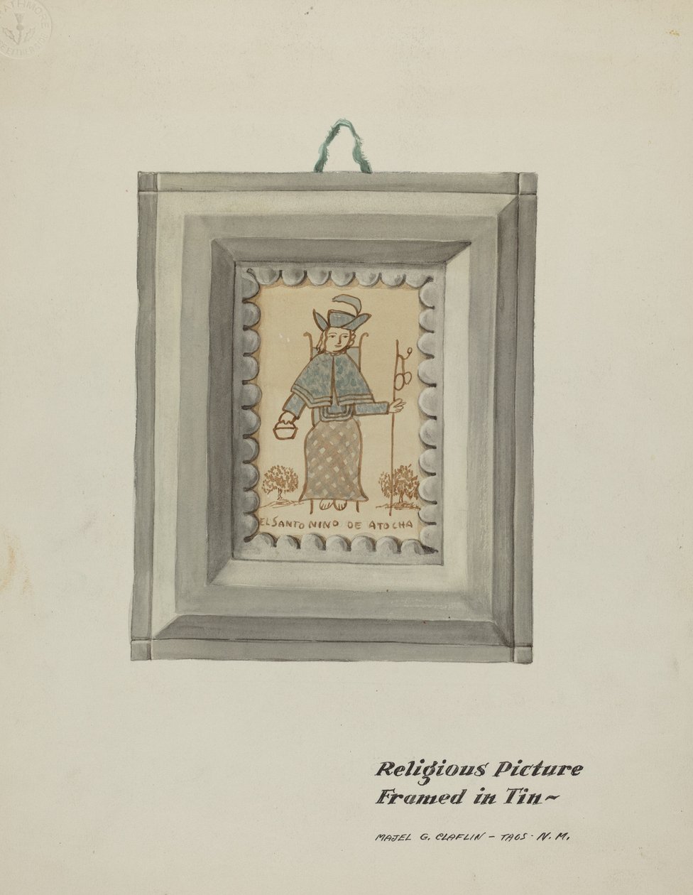Santo Nino de Atocha Disegnato a Mano - Cornice in Latta Fatta a Mano da Majel G. Claflin