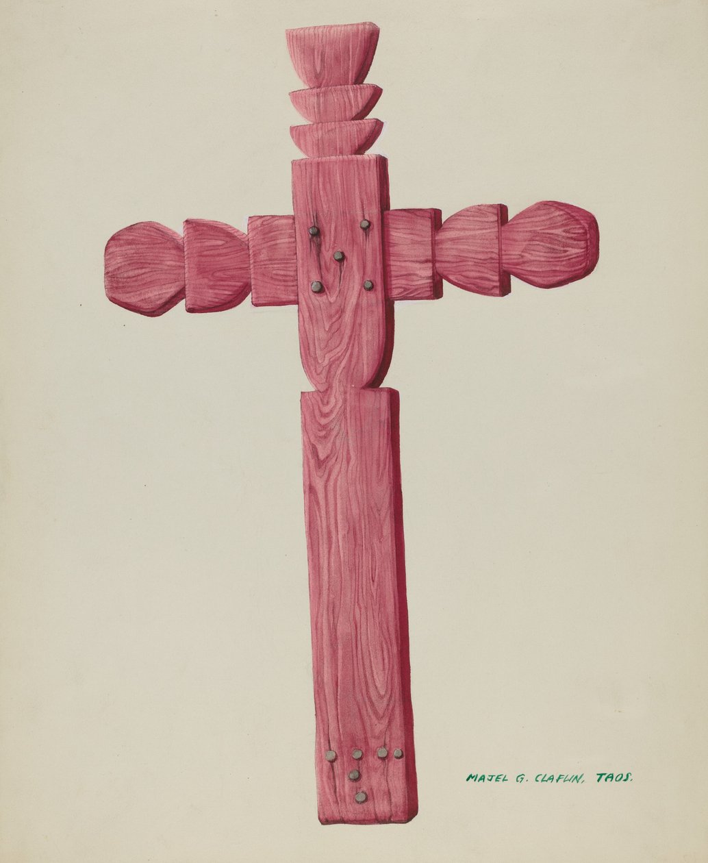 Croce di Legno Rossa usata come Lapide, c. 1937 da Majel G. Claflin