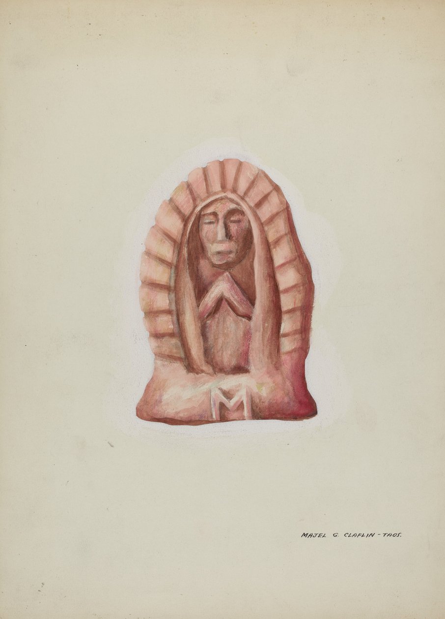 Piccola statua di Guadalupe scolpita nella pietra, c. 1937 da Majel G. Claflin