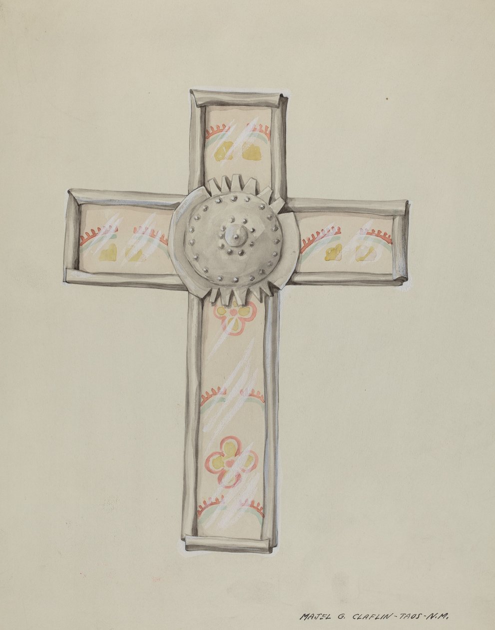 Croce di latta e carta da parati, c. 1937 da Majel G. Claflin