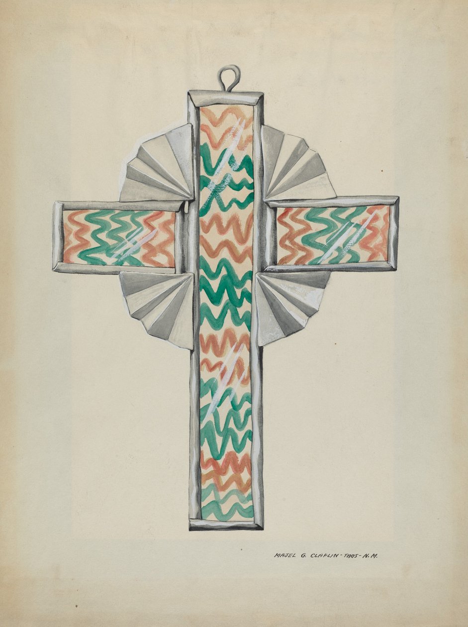Croce di latta e vetro dipinto, c. 1937 da Majel G. Claflin
