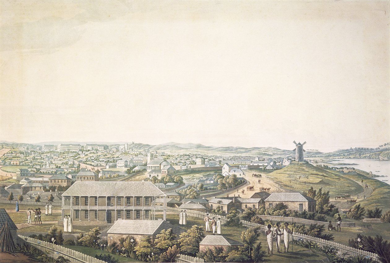 La città di Sydney nel Nuovo Galles del Sud, sezione centrale di una vista panoramica, c.1821 da Major James Taylor
