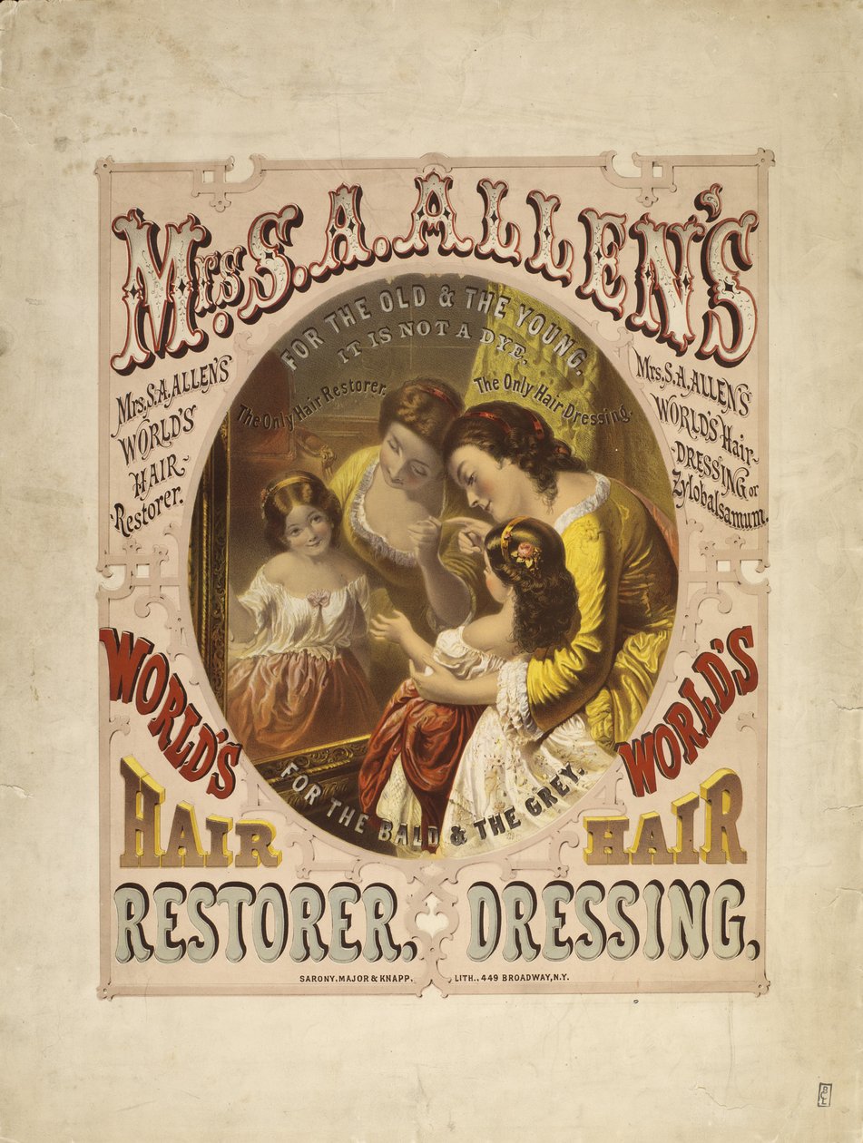 Restauratore di capelli del mondo di Mrs. S. A. Allen, 1865 da Major and Knapp Sarony